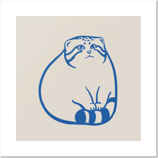 Pallas's cat paws on tail.Stylized art of a cute chonker in blue ink Posters and Art